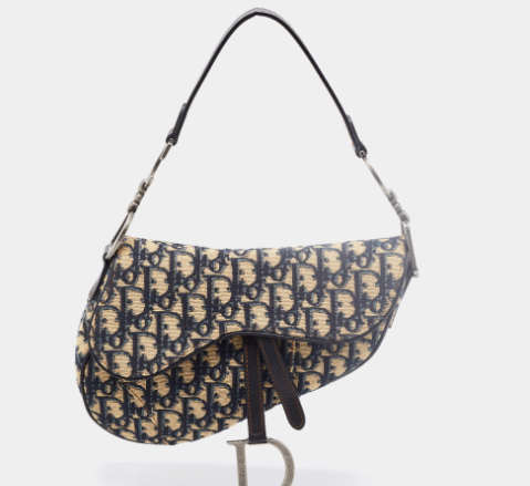 Dior Navy Blue Oblique Canvas and Leather Saddle Bag