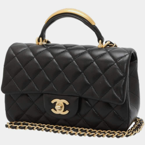 Túi nắp gập nhỏ bằng da cừu màu đen của Chanel