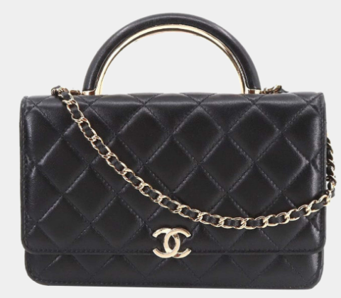 Túi nắp gập cổ điển bằng da màu đen Chanel